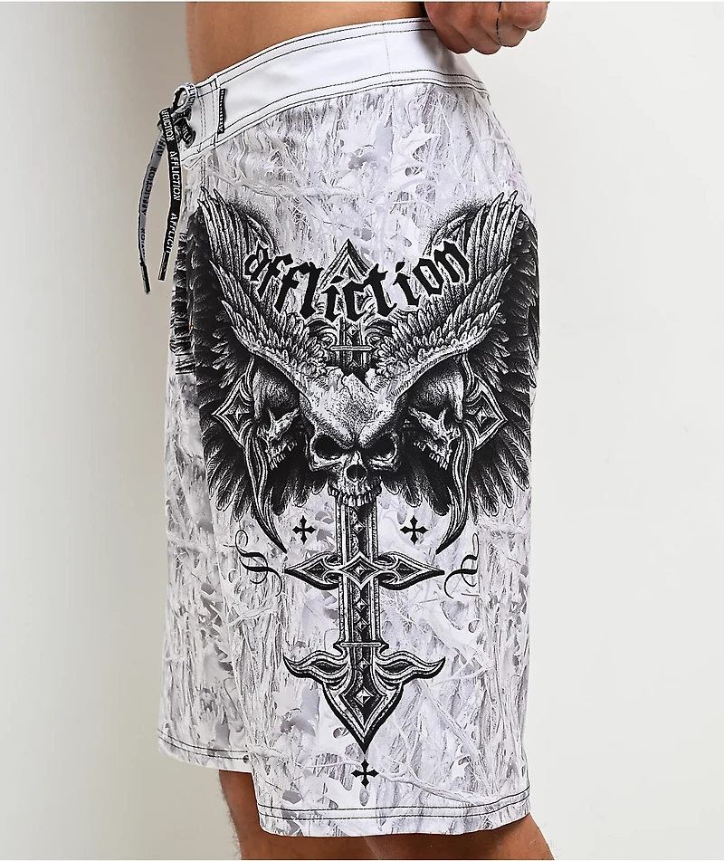 Affliction Death Eyes White Camo Board Shorts