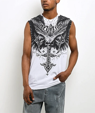 Affliction Death Eyes White Tank Top