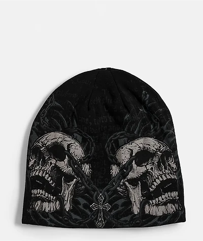 Affliction Decimation Black Reversible Skully Beanie