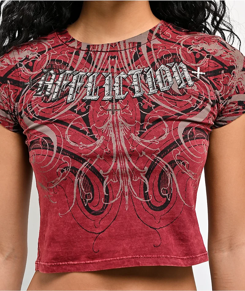 Affliction Divine Sorrow Dark Red Wash Crop T-Shirt