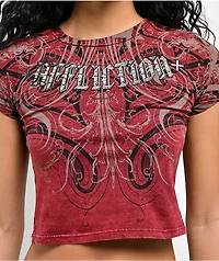 Affliction Divine Sorrow Dark Red Wash Crop T-Shirt