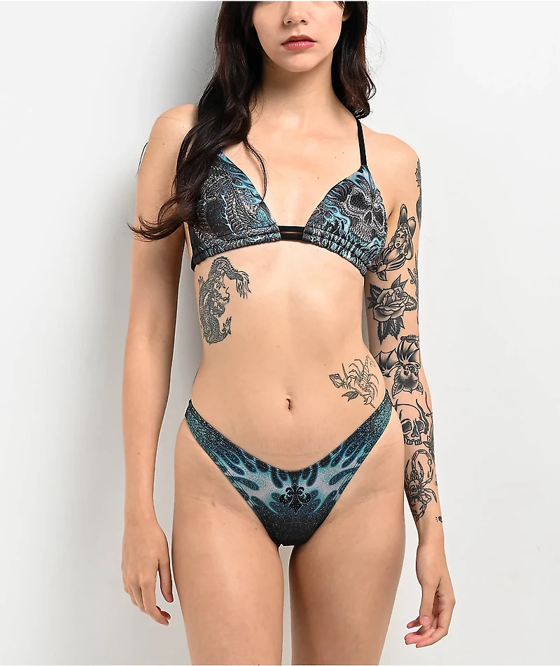 Affliction Electric Storm Black High Leg Bikini Bottom