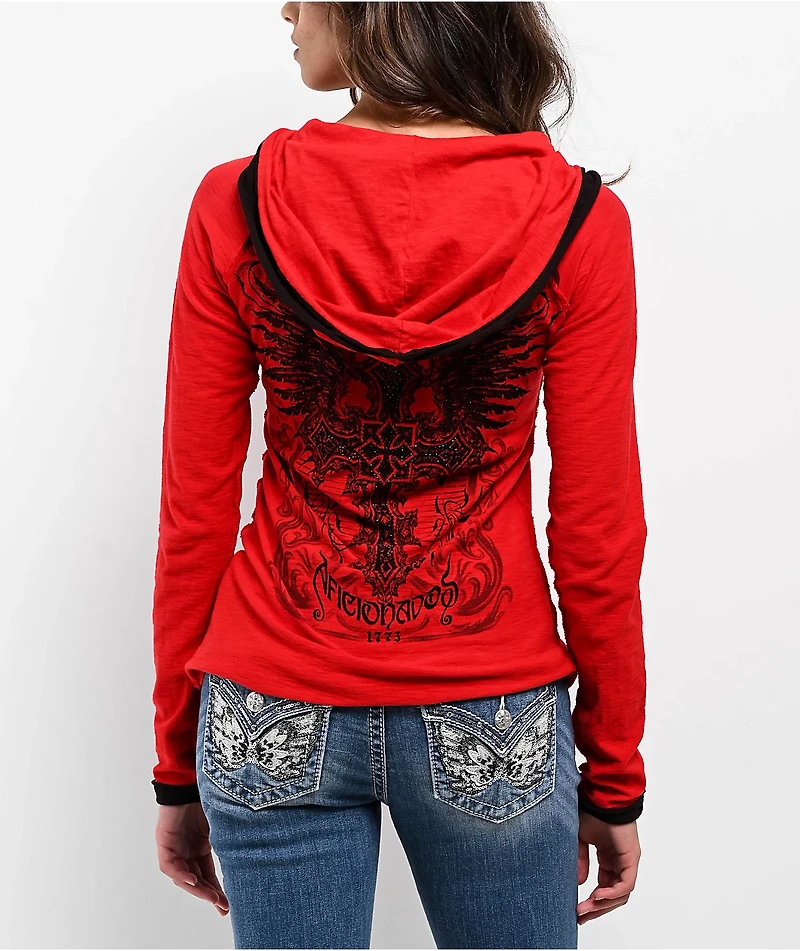 Affliction Elitist Red Wash Button Hoodie