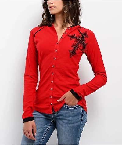 Affliction Elitist Red Wash Button Hoodie