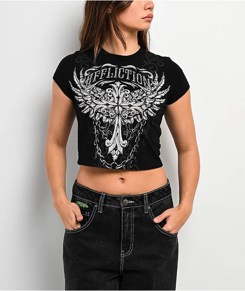 Affliction Empower Black Crop T-Shirt