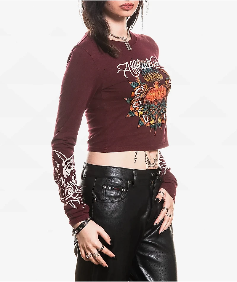 Affliction Eternal Oil Red Thermal Long Sleeve Crop T-Shirt