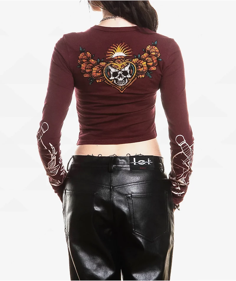 Affliction Eternal Oil Red Thermal Long Sleeve Crop T-Shirt