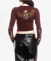 Affliction Eternal Oil Red Thermal Long Sleeve Crop T-Shirt