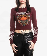 Affliction Eternal Oil Red Thermal Long Sleeve Crop T-Shirt