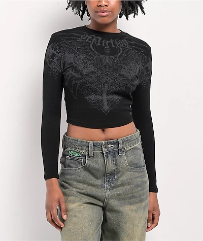 Affliction Ethereal Burial Black Thermal Long Sleeve Crop T-Shirt