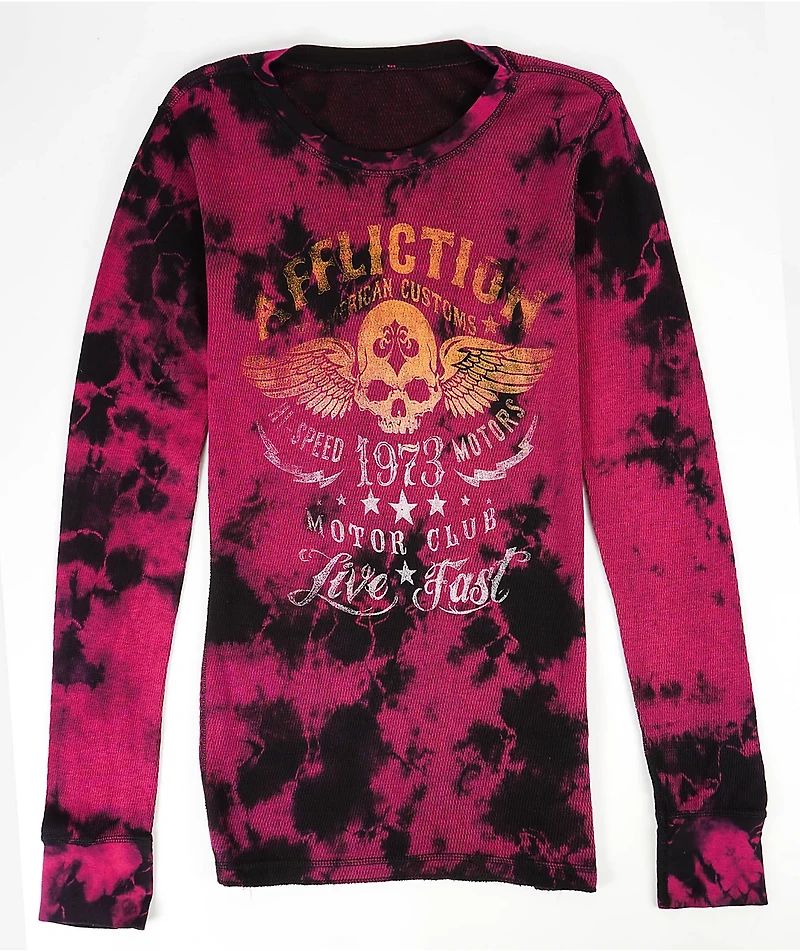 Affliction Faded Iron Pink Wash Reversible Thermal Long Sleeve T-Shirt