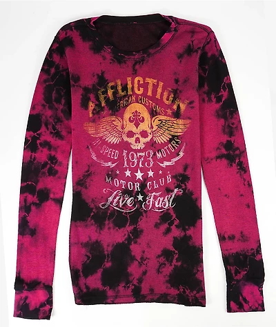 Affliction Faded Iron Pink Wash Reversible Thermal Long Sleeve T-Shirt