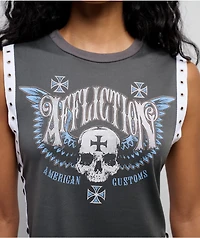 Affliction Flag Grey Lace Up Muscle Tank Top