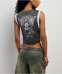 Affliction Flag Grey Lace Up Muscle Tank Top