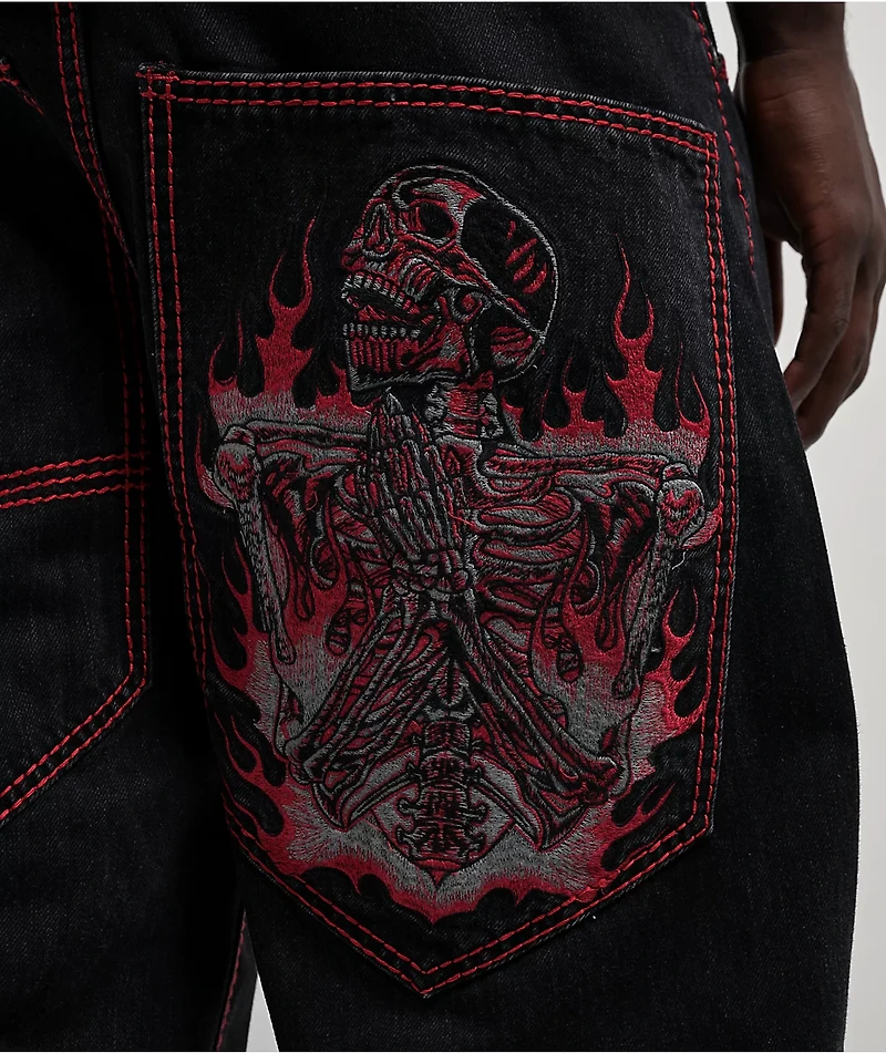 Affliction Flameful Faith Black Wide Leg Jeans