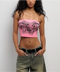 Affliction Flaming Dragon Pink Tube Top