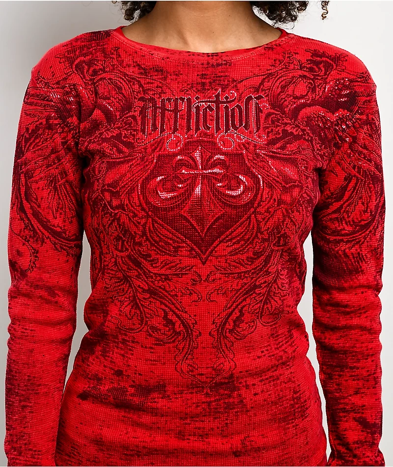 Affliction Fleuresque Red Wash Thermal Long Sleeve T-Shirt