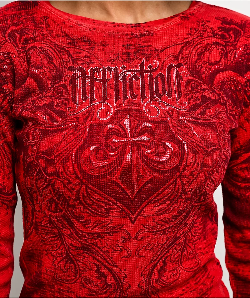 Affliction Fleuresque Red Wash Thermal Long Sleeve T-Shirt