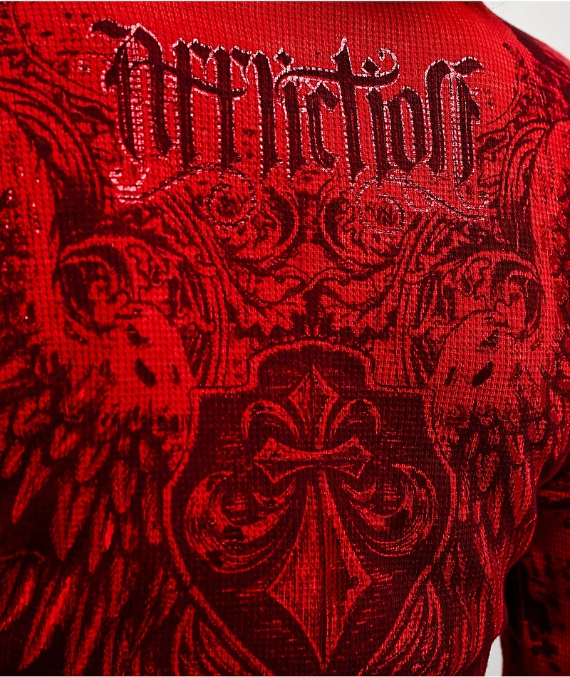 Affliction Fleuresque Red Wash Thermal Long Sleeve T-Shirt
