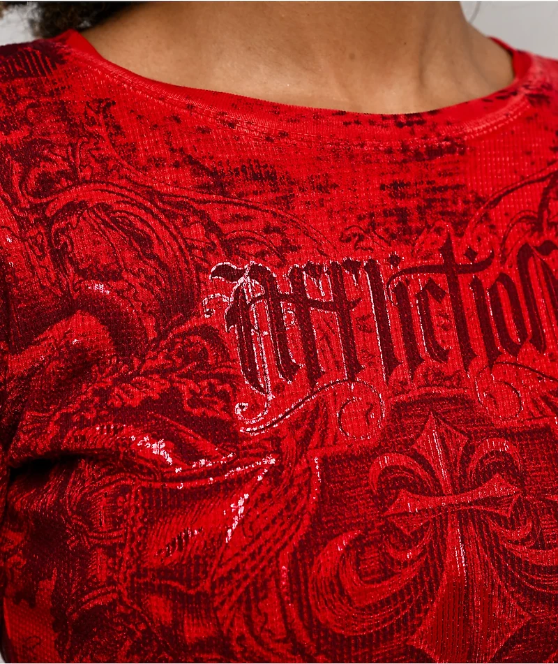 Affliction Fleuresque Red Wash Thermal Long Sleeve T-Shirt