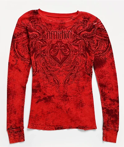Affliction Fleuresque Red Wash Thermal Long Sleeve T-Shirt