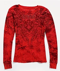 Affliction Fleuresque Red Wash Thermal Long Sleeve T-Shirt