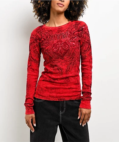 Affliction Fleuresque Red Wash Thermal Long Sleeve T-Shirt