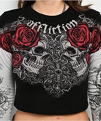 Affliction Forgotten Black & Grey 2fer Long Sleeve Crop T-Shirt