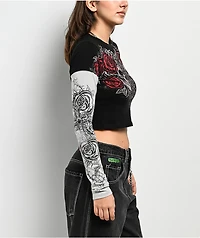 Affliction Forgotten Black & Grey 2fer Long Sleeve Crop T-Shirt