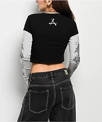Affliction Forgotten Black & Grey 2fer Long Sleeve Crop T-Shirt