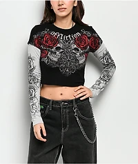 Affliction Forgotten Black & Grey 2fer Long Sleeve Crop T-Shirt