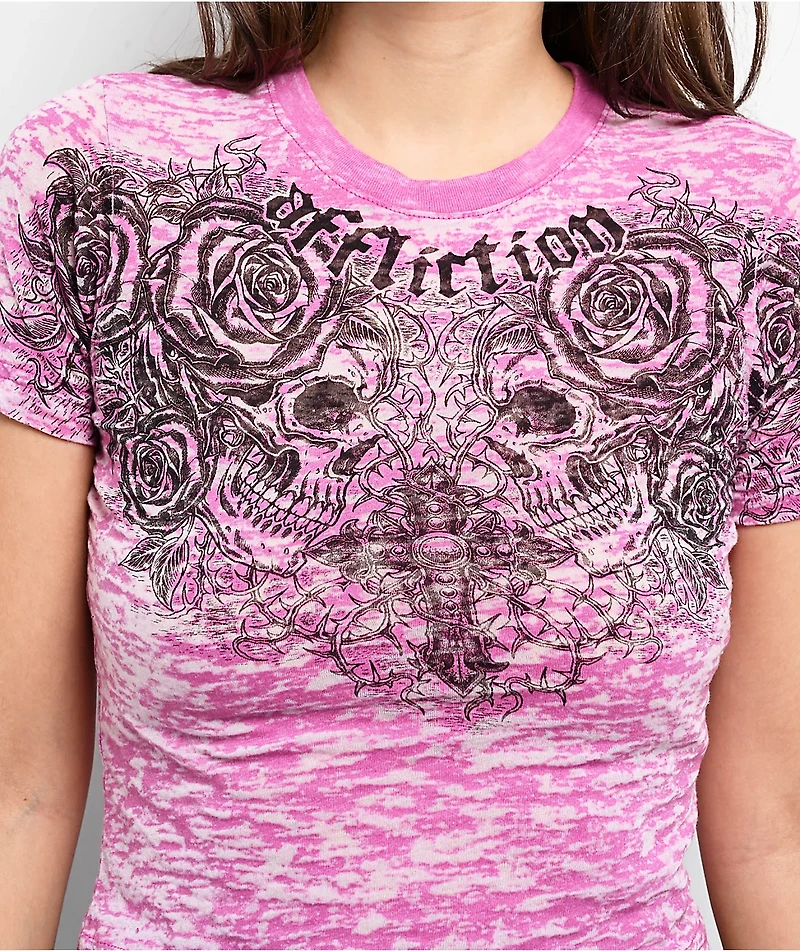 Affliction Forgotten Burnout Pink Crop T-Shirt