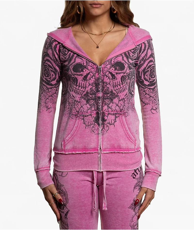 Affliction Forgotten Burnout Pink Wash Zip Hoodie