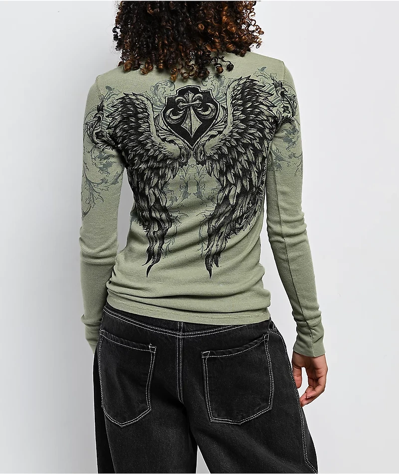 Affliction Green Wash Thermal Long Sleeve T-Shirt