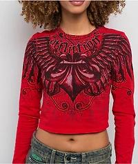 Affliction Ice Blade Red Long Sleeve Crop T-Shirt