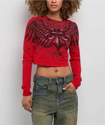 Affliction Ice Blade Red Long Sleeve Crop T-Shirt
