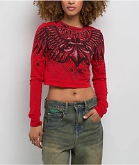 Affliction Ice Blade Red Long Sleeve Crop T-Shirt