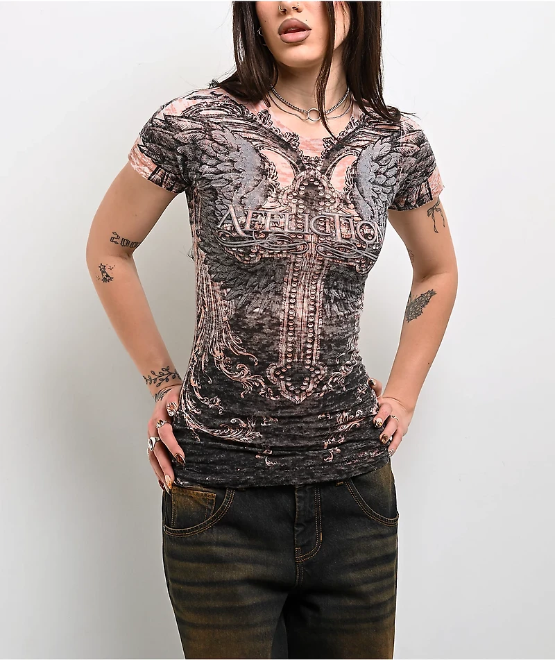 Affliction Isabella Black Burnout T-Shirt