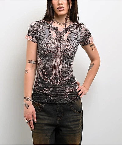 Affliction Isabella Black Burnout T-Shirt