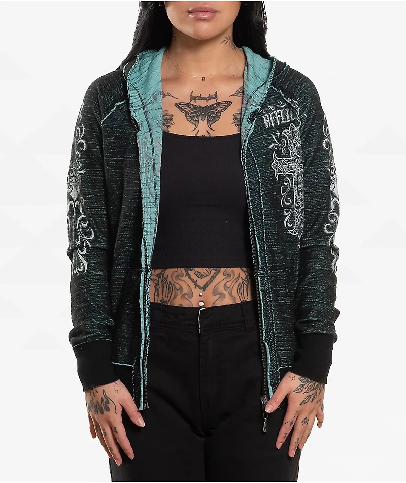 Affliction Jasmine Reversible Blue Zip Hoodie