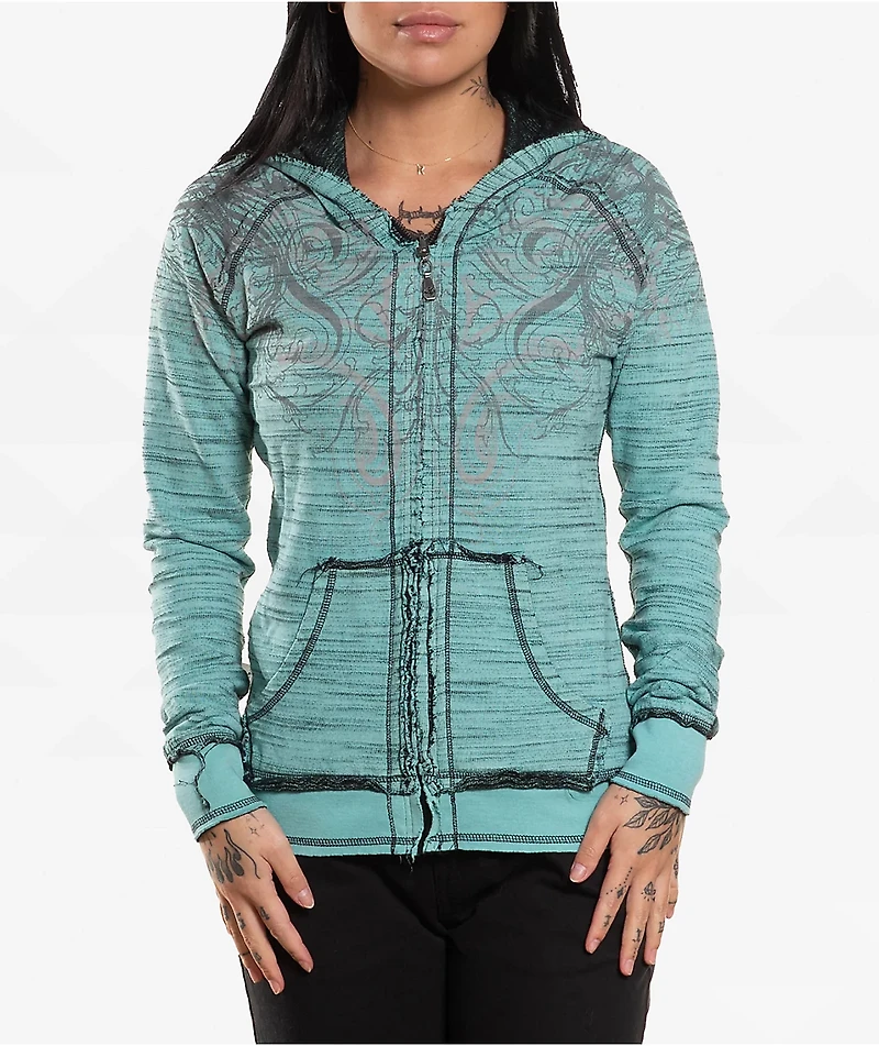 Affliction Jasmine Reversible Blue Zip Hoodie