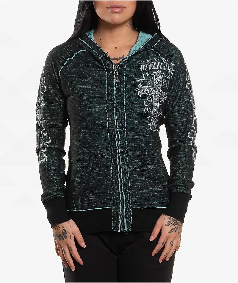 Affliction Jasmine Reversible Blue Zip Hoodie
