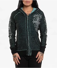 Affliction Jasmine Reversible Blue Zip Hoodie