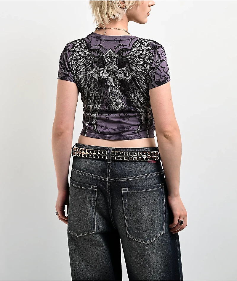 Affliction Jovial Purple Tie Dye Crop T-Shirt