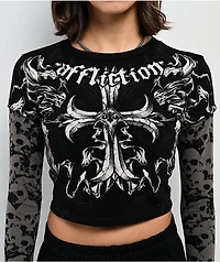 Affliction Jump Black 2Fer Long Sleeve Crop T-Shirt