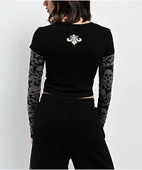 Affliction Jump Black 2Fer Long Sleeve Crop T-Shirt