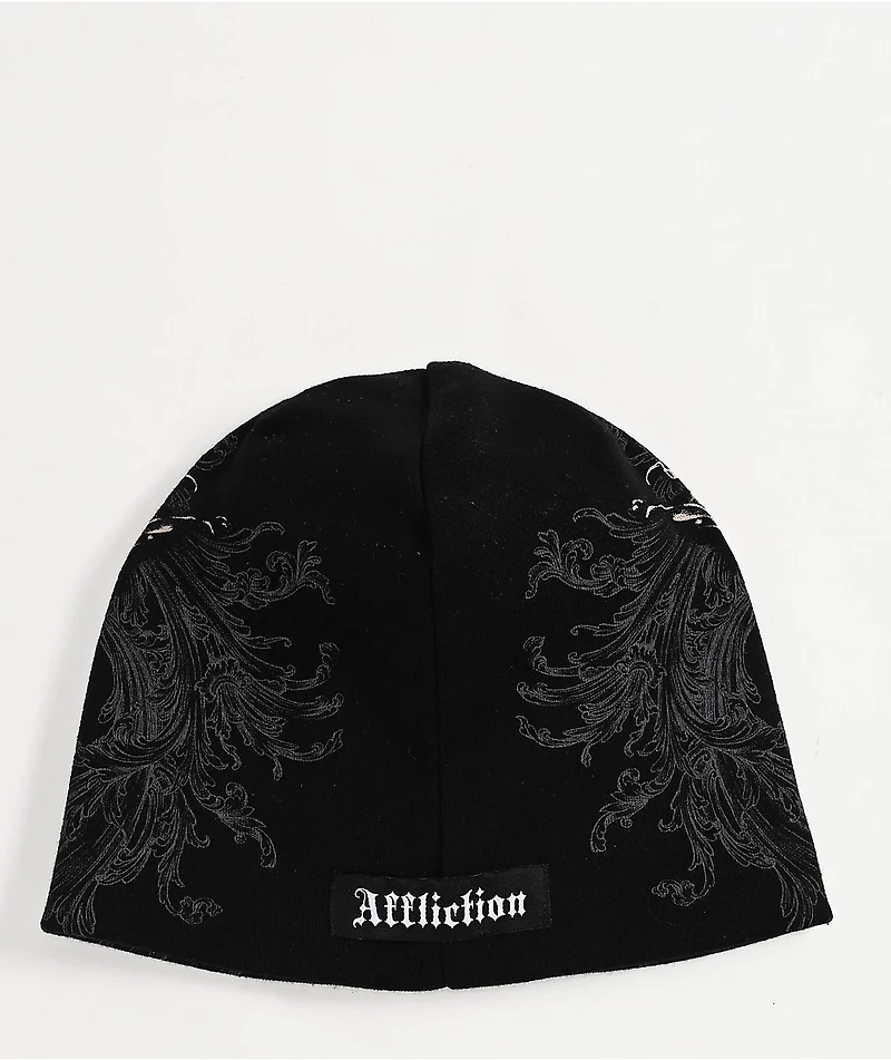 Affliction Jump Black Wash Reversible Skully Beanie