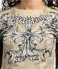 Affliction Jump Brown 2fer Long Sleeve Crop T-Shirt