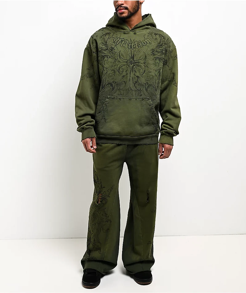 Affliction Jump Green Wash Hoodie