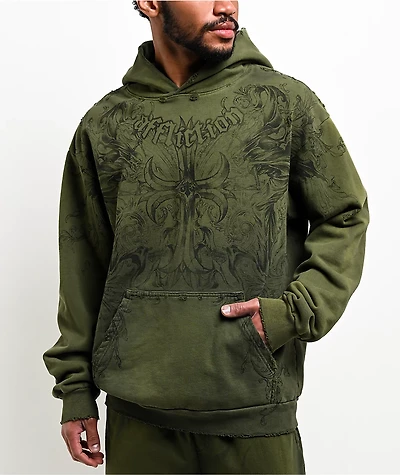 Affliction Jump Green Wash Hoodie